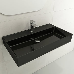 Alternate Image for BOCCHI Milano 32" Rectangle Wallmount Fireclay Bathroom Sink, Black, Single Faucet Hole, 1377-005-0126