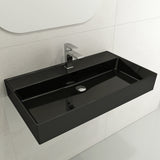 BOCCHI Milano 32" Rectangle Wallmount Fireclay Bathroom Sink, Black, Single Faucet Hole, 1377-005-0126