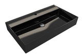 BOCCHI Milano 32" Rectangle Wallmount Fireclay Bathroom Sink, Black, Single Faucet Hole, 1377-005-0126