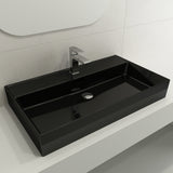 BOCCHI Milano 32" Rectangle Wallmount Fireclay Bathroom Sink, Black, Single Faucet Hole, 1377-005-0126