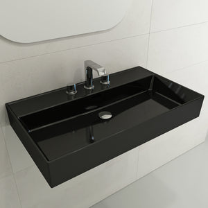 Alternate Image for BOCCHI Milano 32" Rectangle Wallmount Fireclay Bathroom Sink, Black, 3 Faucet Hole, 1377-005-0127