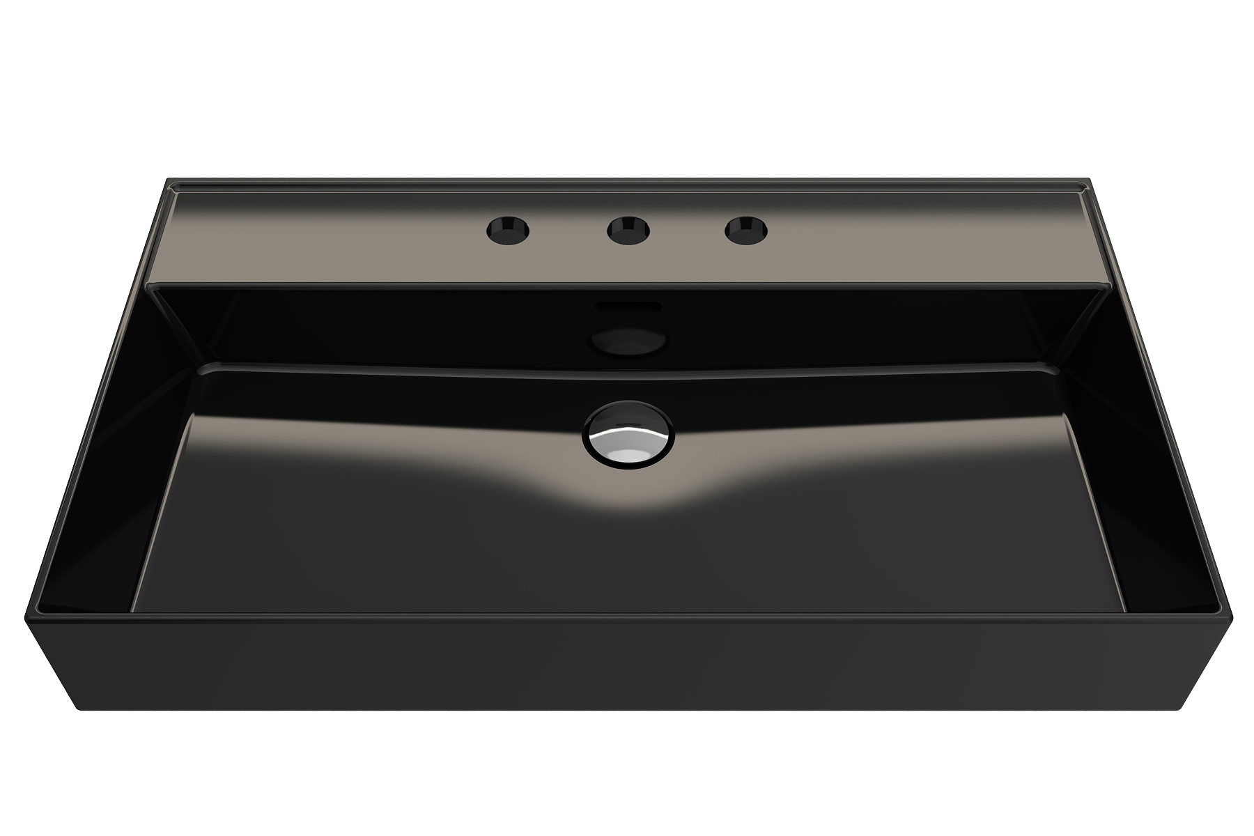 BOCCHI Milano 32" Rectangle Wallmount Fireclay Bathroom Sink, Black, 3 Faucet Hole, 1377-005-0127