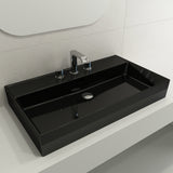 BOCCHI Milano 32" Rectangle Wallmount Fireclay Bathroom Sink, Black, 3 Faucet Hole, 1377-005-0127