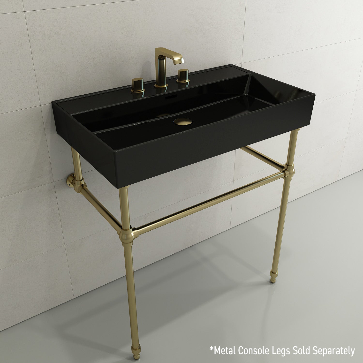 BOCCHI Milano 32" Rectangle Wallmount Fireclay Bathroom Sink, Black, 3 Faucet Hole, 1377-005-0127