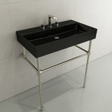 BOCCHI Milano 32" Rectangle Wallmount Fireclay Bathroom Sink, Black, 3 Faucet Hole, 1377-005-0127