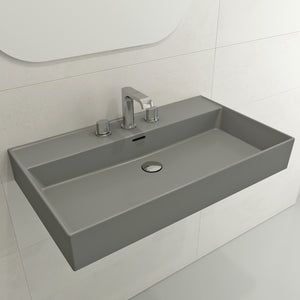 Alternate Image for BOCCHI Milano 32" Rectangle Wallmount Fireclay Bathroom Sink, Matte Gray, 3 Faucet Hole, 1377-006-0127