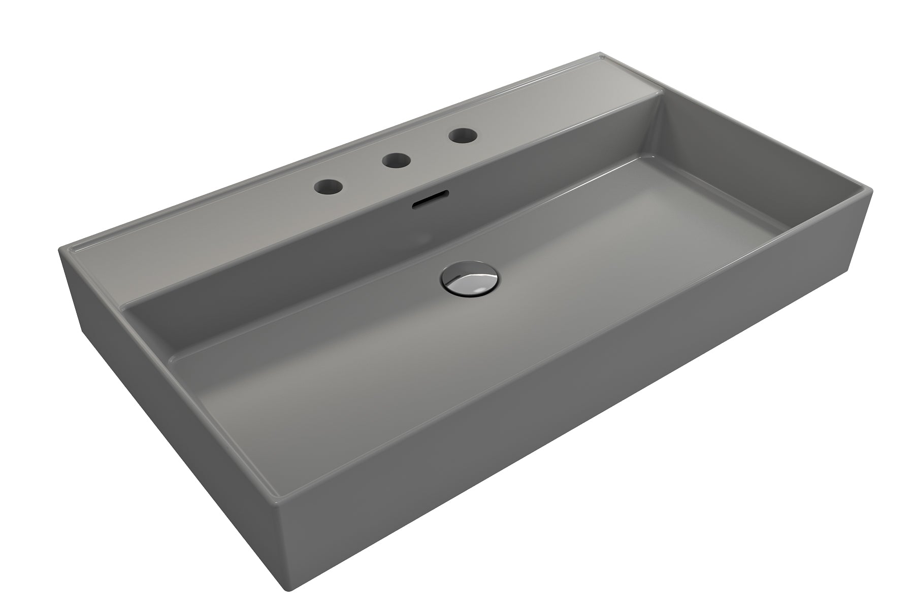 BOCCHI Milano 32" Rectangle Wallmount Fireclay Bathroom Sink, Matte Gray, 3 Faucet Hole, 1377-006-0127