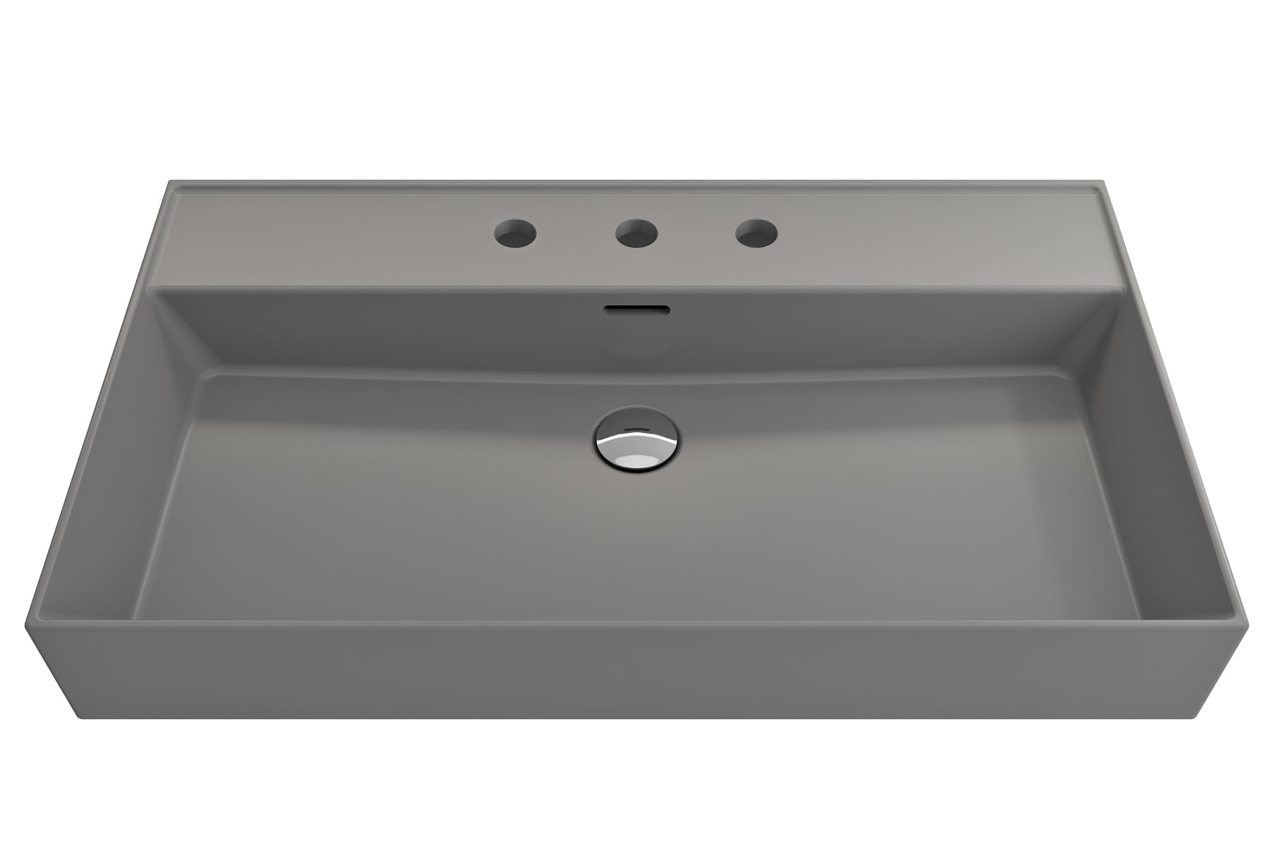 BOCCHI Milano 32" Rectangle Wallmount Fireclay Bathroom Sink, Matte Gray, 3 Faucet Hole, 1377-006-0127