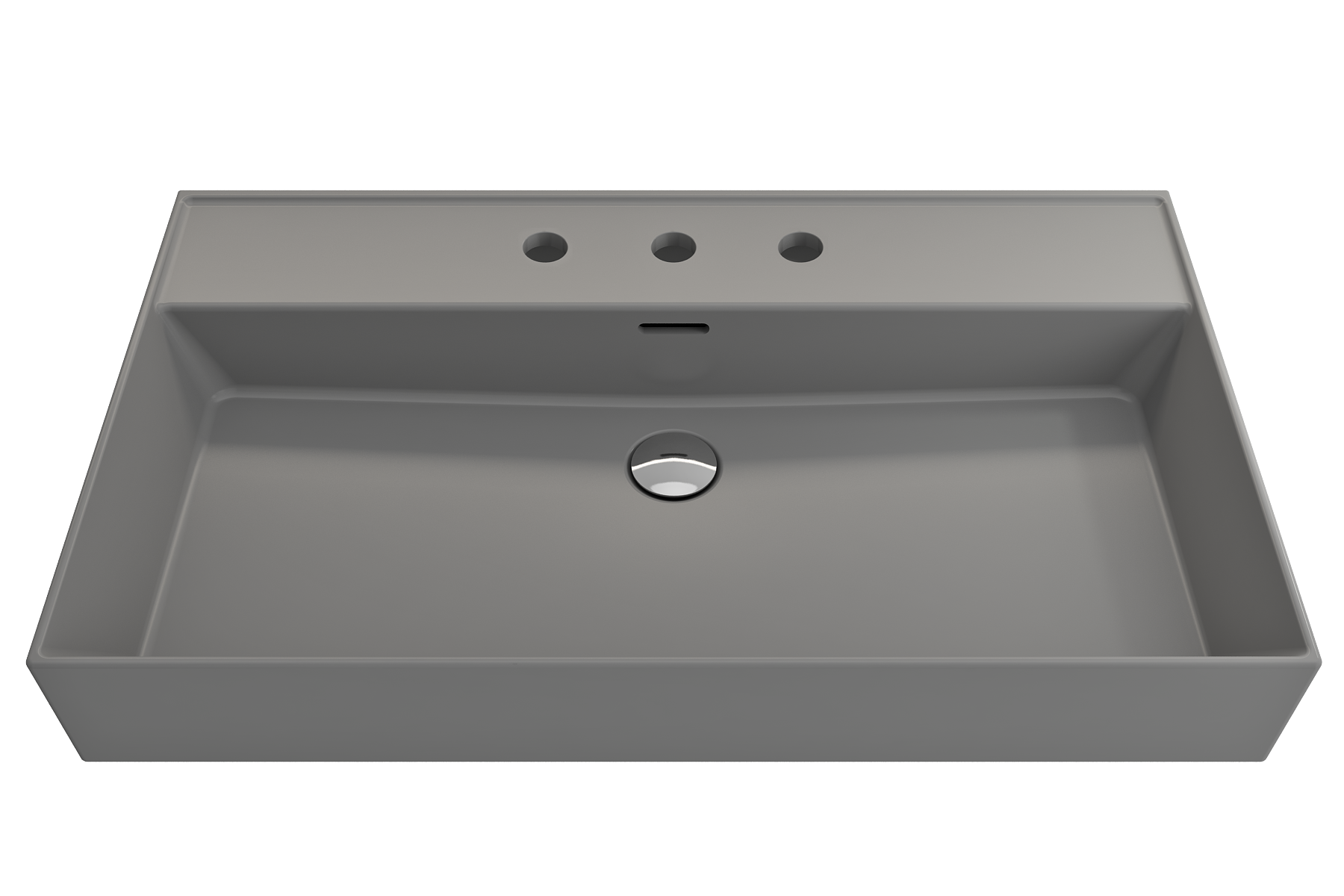 BOCCHI Milano 32" Rectangle Wallmount Fireclay Bathroom Sink, Matte Gray, 3 Faucet Hole, 1377-006-0127