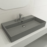 BOCCHI Milano 32" Rectangle Wallmount Fireclay Bathroom Sink, Matte Gray, 3 Faucet Hole, 1377-006-0127