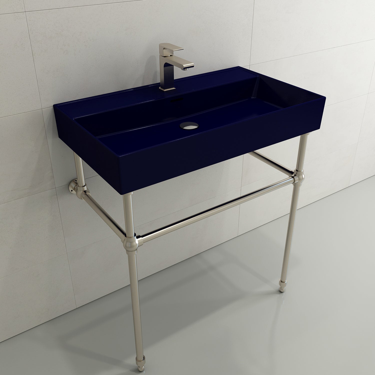 BOCCHI Milano 32" Rectangle Wallmount Fireclay Bathroom Sink, Sapphire Blue, Single Faucet Hole, 1377-010-0126
