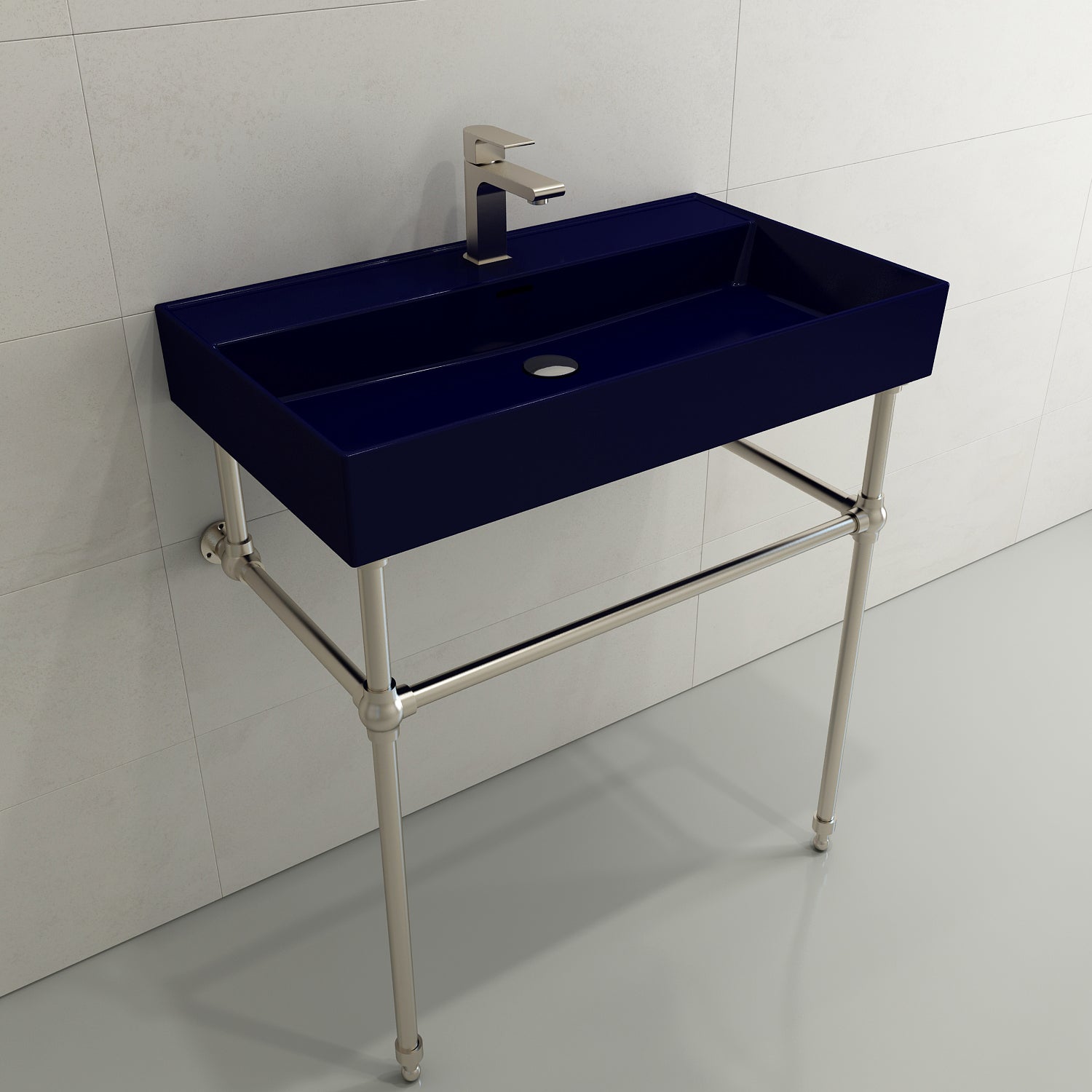 BOCCHI Milano 32" Rectangle Wallmount Fireclay Bathroom Sink, Sapphire Blue, Single Faucet Hole, 1377-010-0126