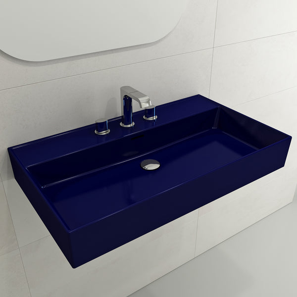 BOCCHI Milano 32" Rectangle Wallmount Fireclay Bathroom Sink, Sapphire Blue, 3 Faucet Hole, 1377-010-0127