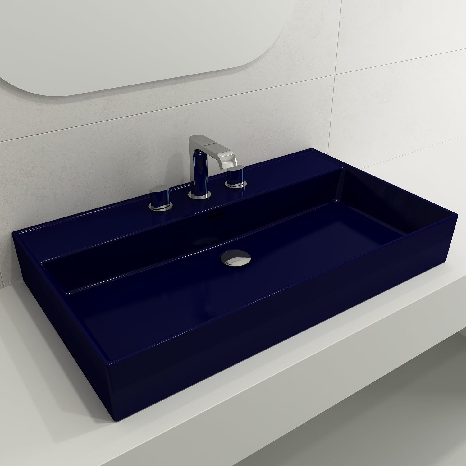 BOCCHI Milano 32" Rectangle Wallmount Fireclay Bathroom Sink, Sapphire Blue, 3 Faucet Hole, 1377-010-0127