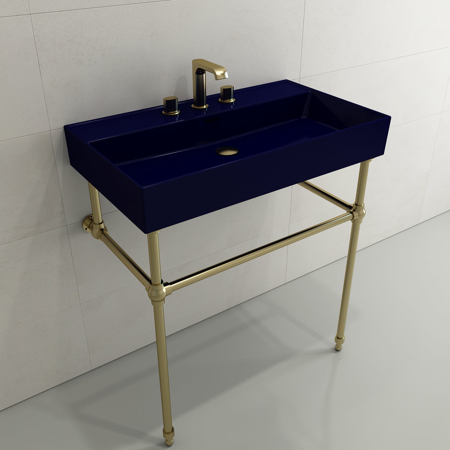 BOCCHI Milano 32" Rectangle Wallmount Fireclay Bathroom Sink, Sapphire Blue, 3 Faucet Hole, 1377-010-0127