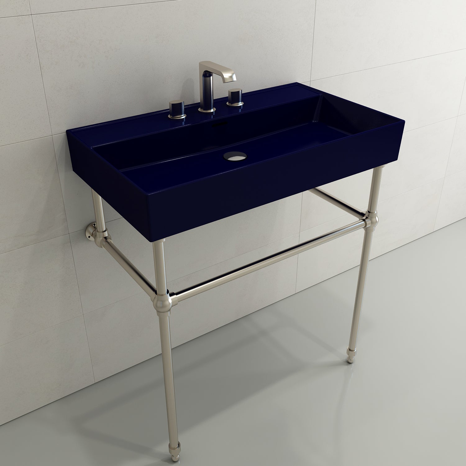 BOCCHI Milano 32" Rectangle Wallmount Fireclay Bathroom Sink, Sapphire Blue, 3 Faucet Hole, 1377-010-0127