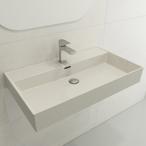 BOCCHI Milano 32" Rectangle Wallmount Fireclay Bathroom Sink, Biscuit, Single Faucet Hole, 1377-014-0126
