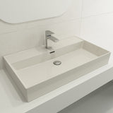 BOCCHI Milano 32" Rectangle Wallmount Fireclay Bathroom Sink, Biscuit, Single Faucet Hole, 1377-014-0126