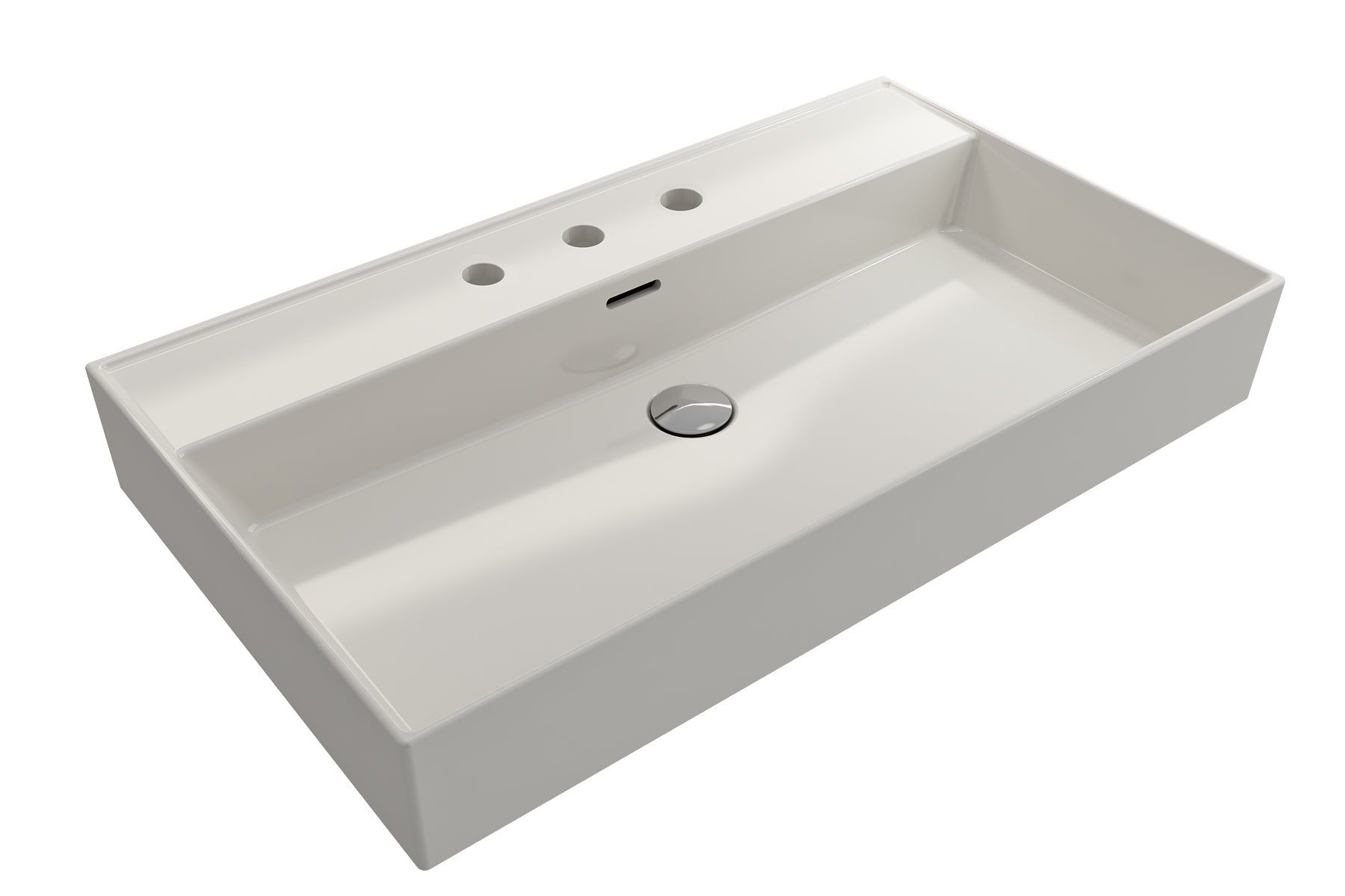 BOCCHI Milano 32" Rectangle Wallmount Fireclay Bathroom Sink, Biscuit, 3 Faucet Hole, 1377-014-0127