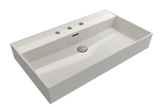 BOCCHI Milano 32" Rectangle Wallmount Fireclay Bathroom Sink, Biscuit, 3 Faucet Hole, 1377-014-0127