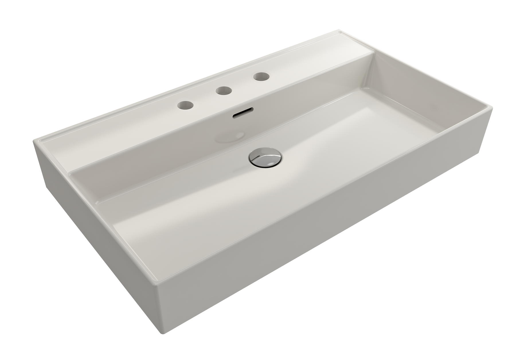 BOCCHI Milano 32" Rectangle Wallmount Fireclay Bathroom Sink, Biscuit, 3 Faucet Hole, 1377-014-0127