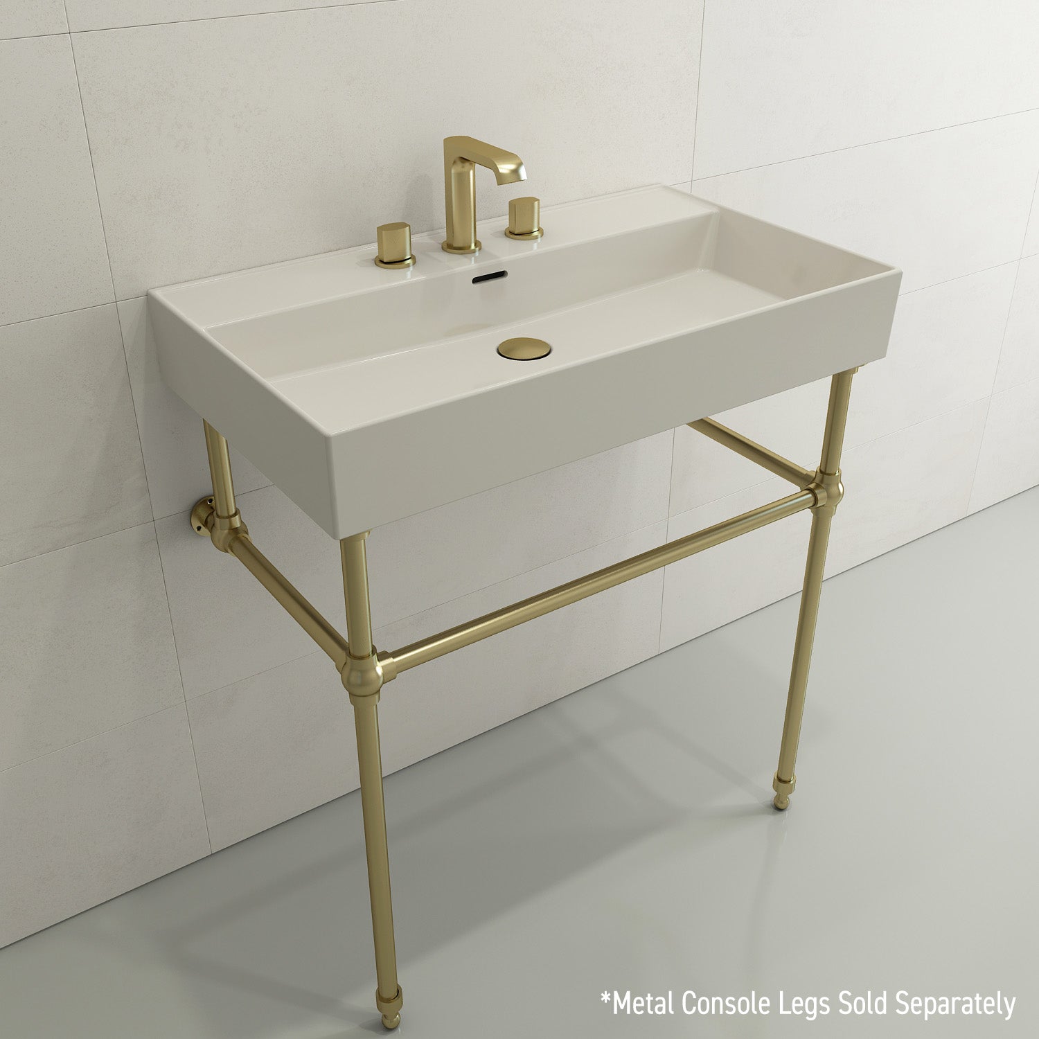 BOCCHI Milano 32" Rectangle Wallmount Fireclay Bathroom Sink, Biscuit, 3 Faucet Hole, 1377-014-0127