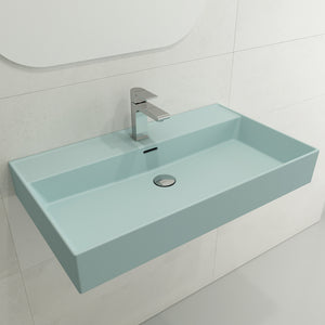 Alternate Image for BOCCHI Milano 32" Rectangle Wallmount Fireclay Bathroom Sink, Matte Ice Blue, Single Faucet Hole, 1377-029-0126