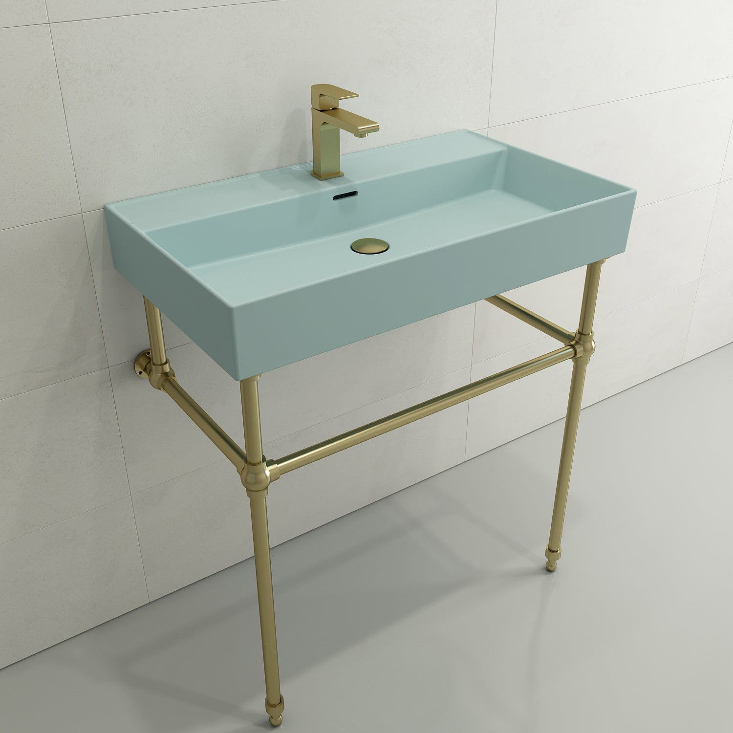 BOCCHI Milano 32" Rectangle Wallmount Fireclay Bathroom Sink, Matte Ice Blue, Single Faucet Hole, 1377-029-0126