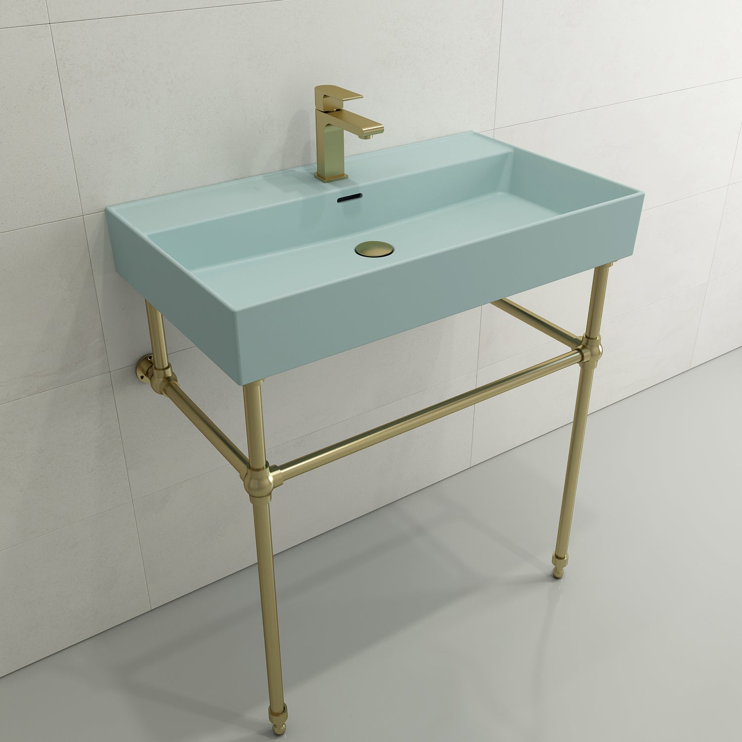 BOCCHI Milano 32" Rectangle Wallmount Fireclay Bathroom Sink, Matte Ice Blue, Single Faucet Hole, 1377-029-0126