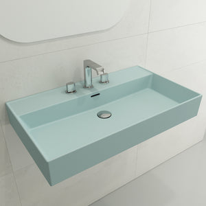 Alternate Image for BOCCHI Milano 32" Rectangle Wallmount Fireclay Bathroom Sink, Matte Ice Blue, 3 Faucet Hole, 1377-029-0127