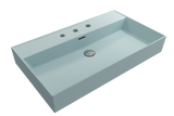 BOCCHI Milano 32" Rectangle Wallmount Fireclay Bathroom Sink, Matte Ice Blue, 3 Faucet Hole, 1377-029-0127