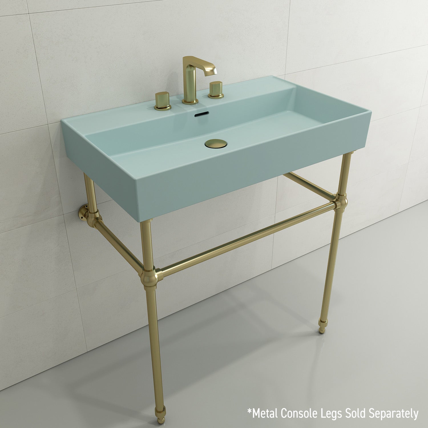 BOCCHI Milano 32" Rectangle Wallmount Fireclay Bathroom Sink, Matte Ice Blue, 3 Faucet Hole, 1377-029-0127