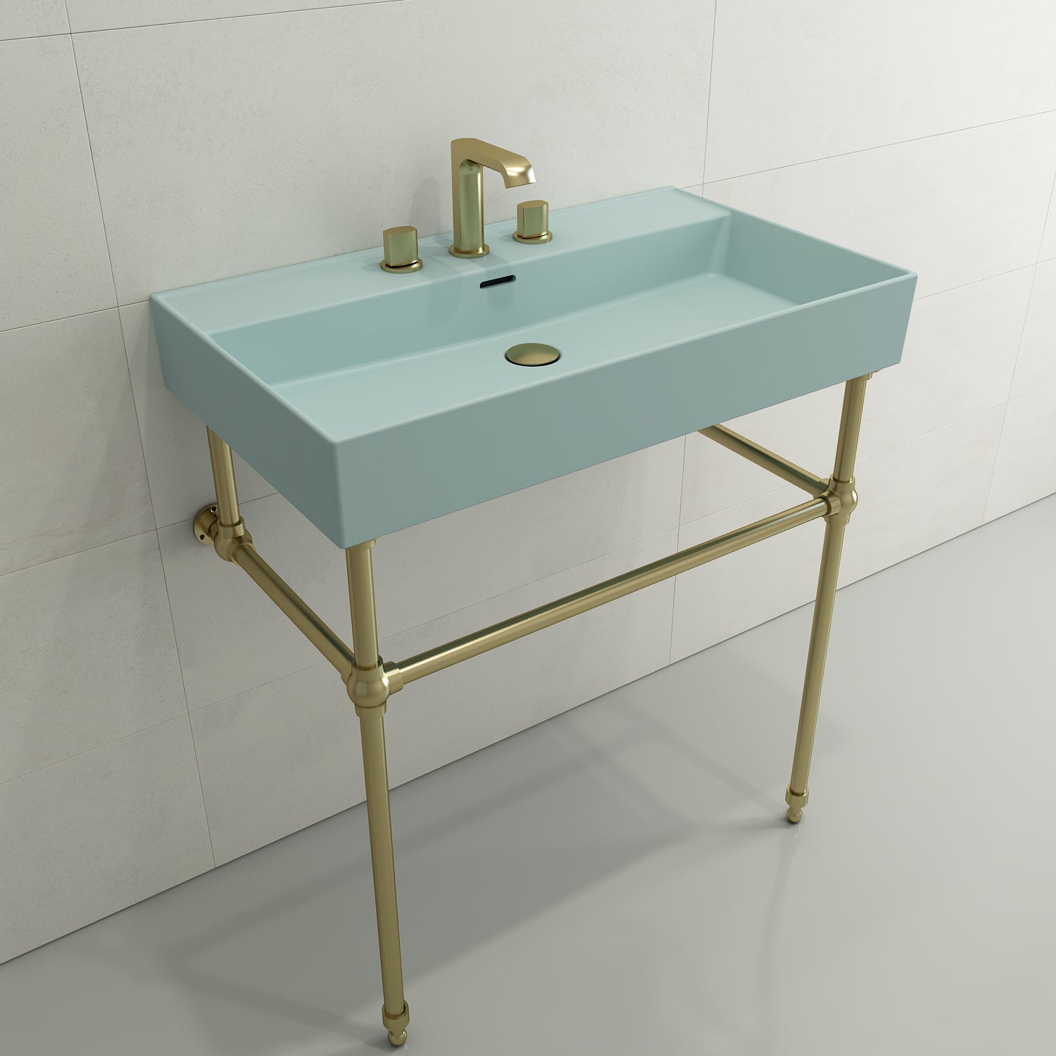 BOCCHI Milano 32" Rectangle Wallmount Fireclay Bathroom Sink, Matte Ice Blue, 3 Faucet Hole, 1377-029-0127