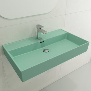 Alternate Image for BOCCHI Milano 32" Rectangle Wallmount Fireclay Bathroom Sink, Matte Mint Green, Single Faucet Hole, 1377-033-0126