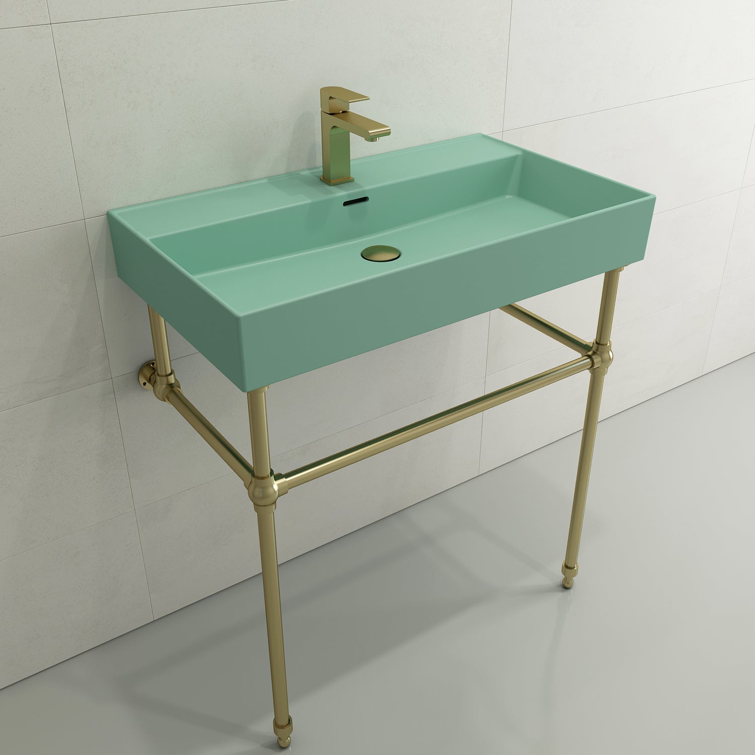 BOCCHI Milano 32" Rectangle Wallmount Fireclay Bathroom Sink, Matte Mint Green, Single Faucet Hole, 1377-033-0126