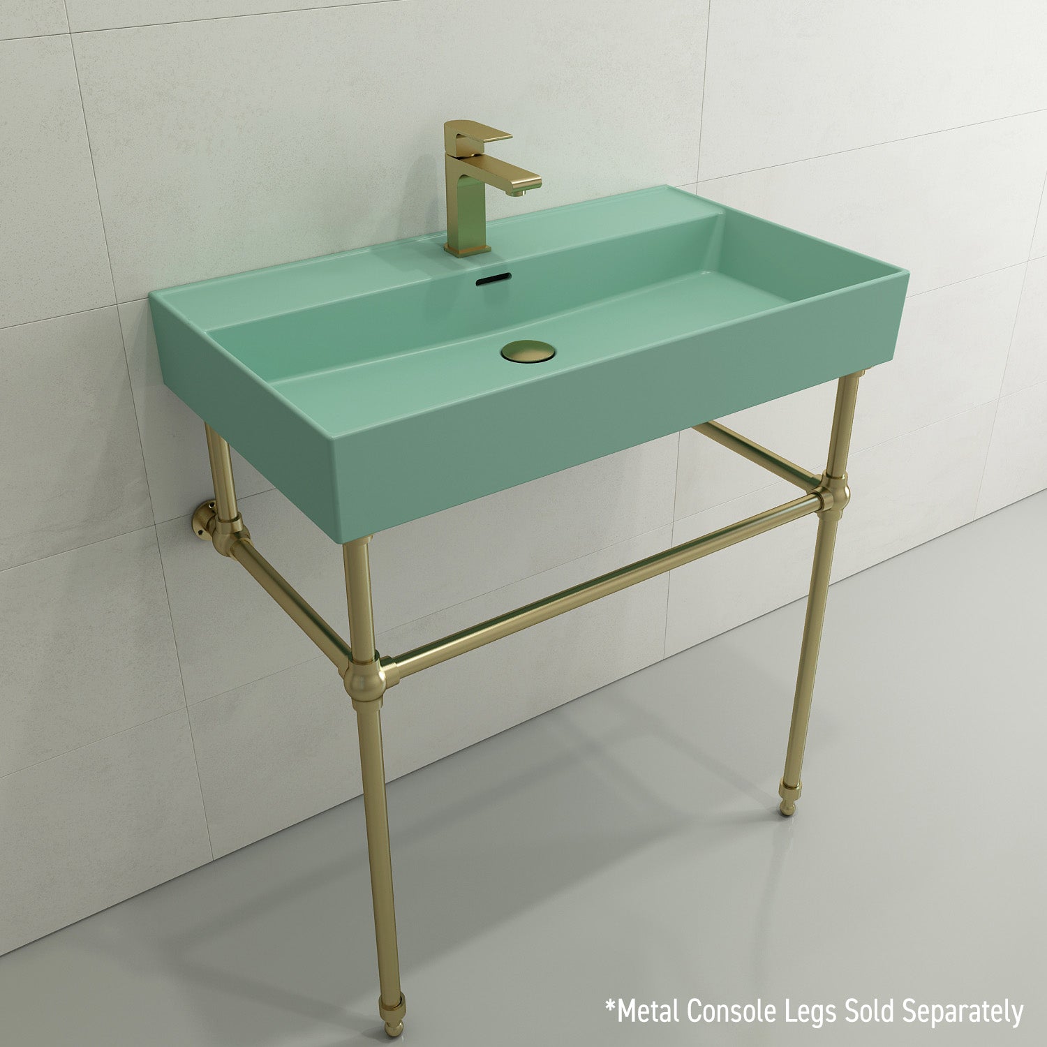 BOCCHI Milano 32" Rectangle Wallmount Fireclay Bathroom Sink, Matte Mint Green, Single Faucet Hole, 1377-033-0126