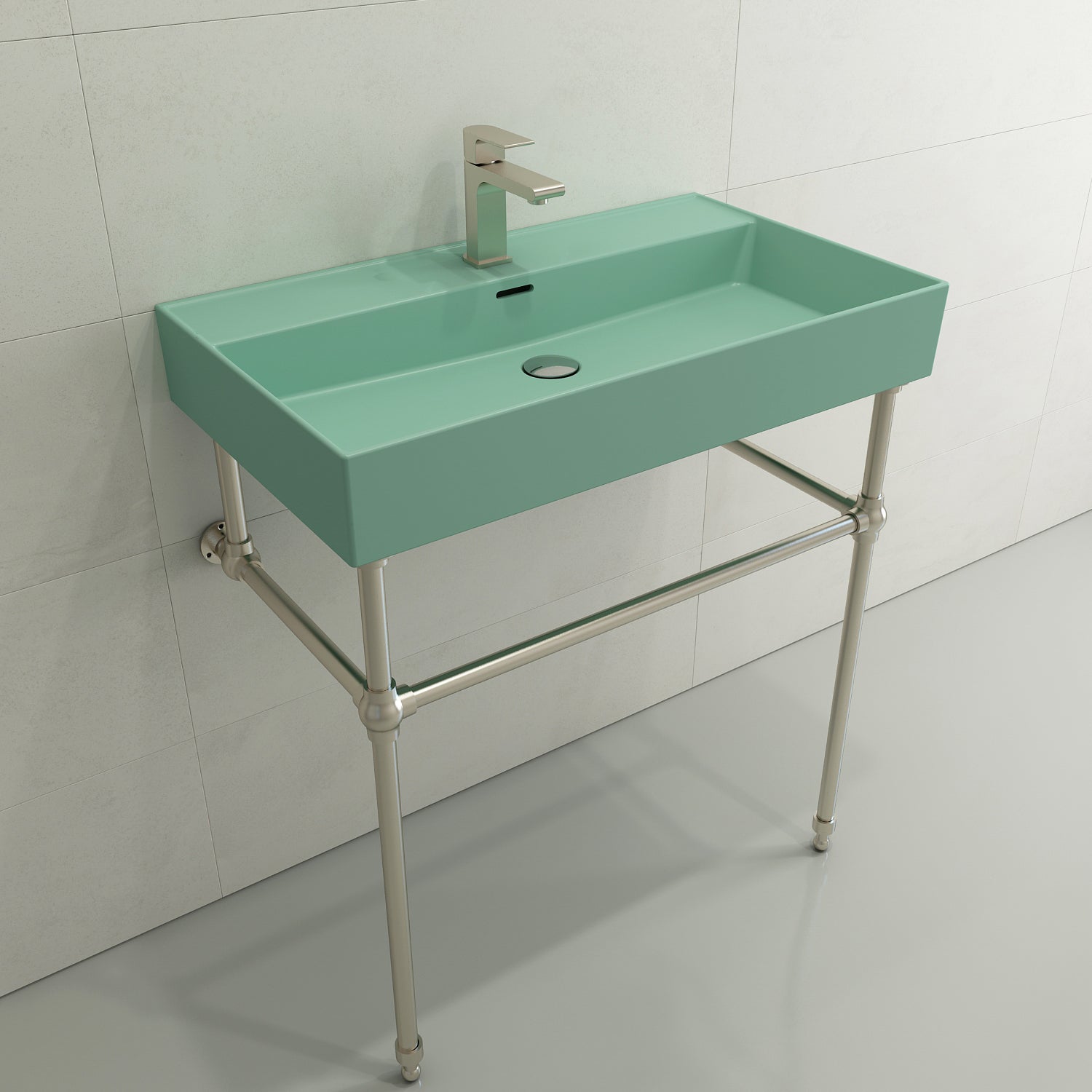 BOCCHI Milano 32" Rectangle Wallmount Fireclay Bathroom Sink, Matte Mint Green, Single Faucet Hole, 1377-033-0126