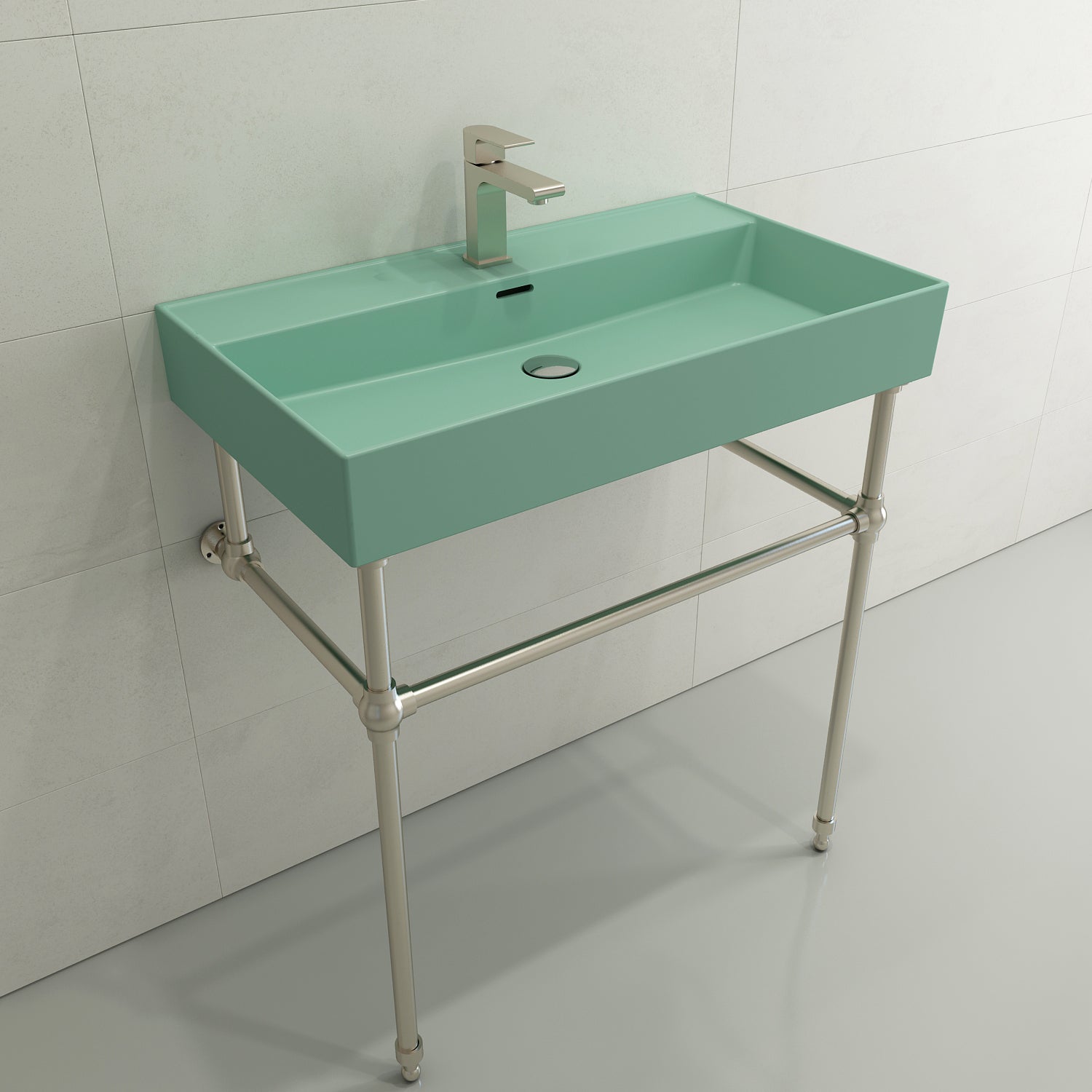 BOCCHI Milano 32" Rectangle Wallmount Fireclay Bathroom Sink, Matte Mint Green, Single Faucet Hole, 1377-033-0126