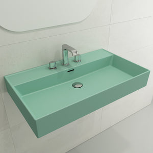 Alternate Image for BOCCHI Milano 32" Rectangle Wallmount Fireclay Bathroom Sink, Matte Mint Green, 3 Faucet Hole, 1377-033-0127