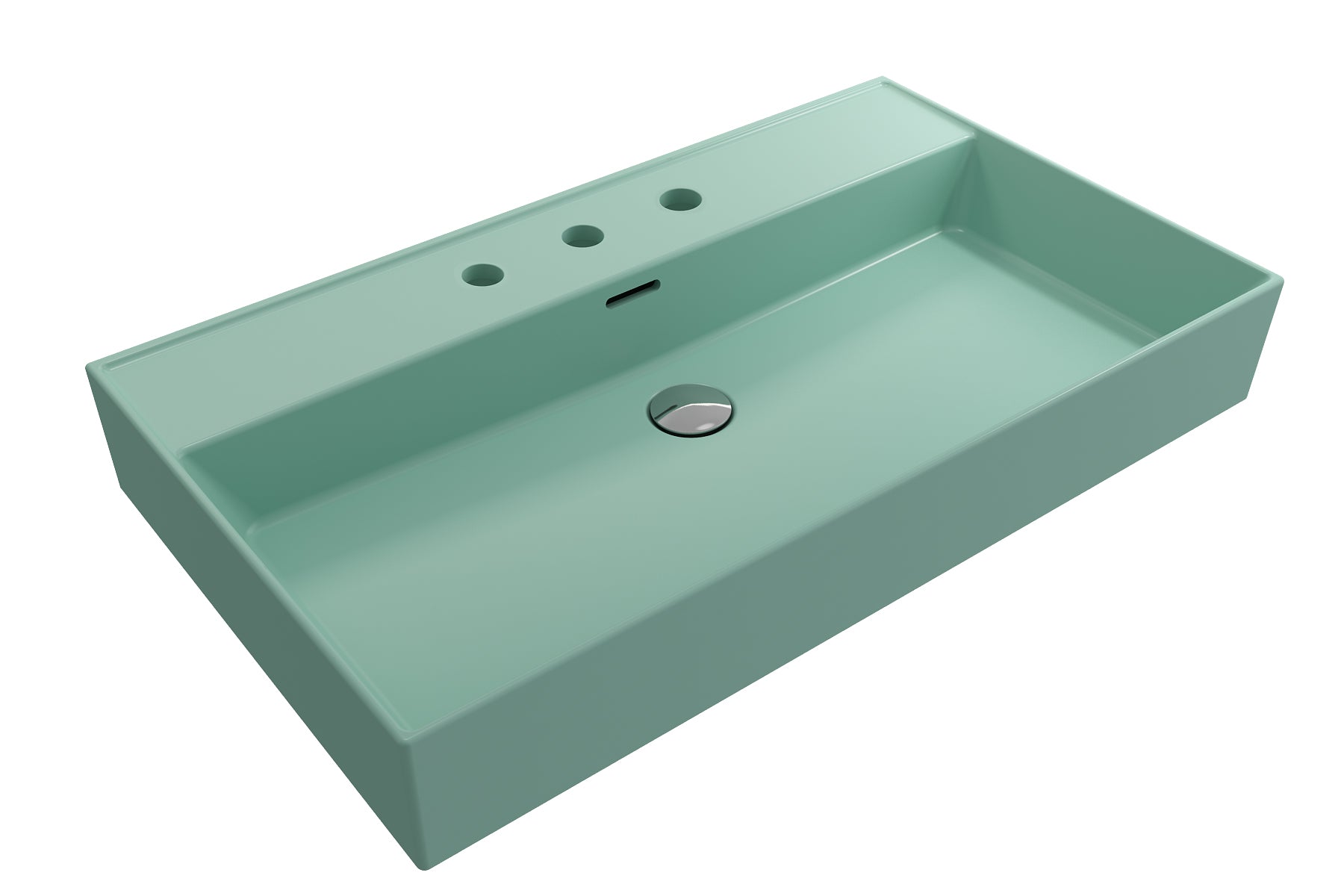 BOCCHI Milano 32" Rectangle Wallmount Fireclay Bathroom Sink, Matte Mint Green, 3 Faucet Hole, 1377-033-0127