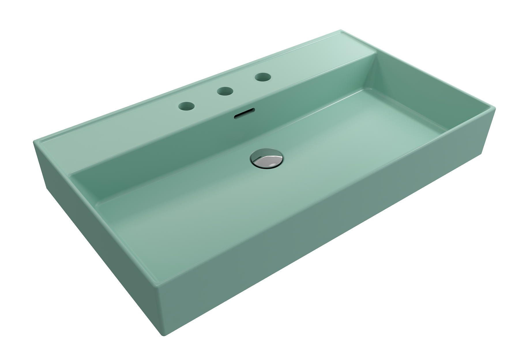 BOCCHI Milano 32" Rectangle Wallmount Fireclay Bathroom Sink, Matte Mint Green, 3 Faucet Hole, 1377-033-0127