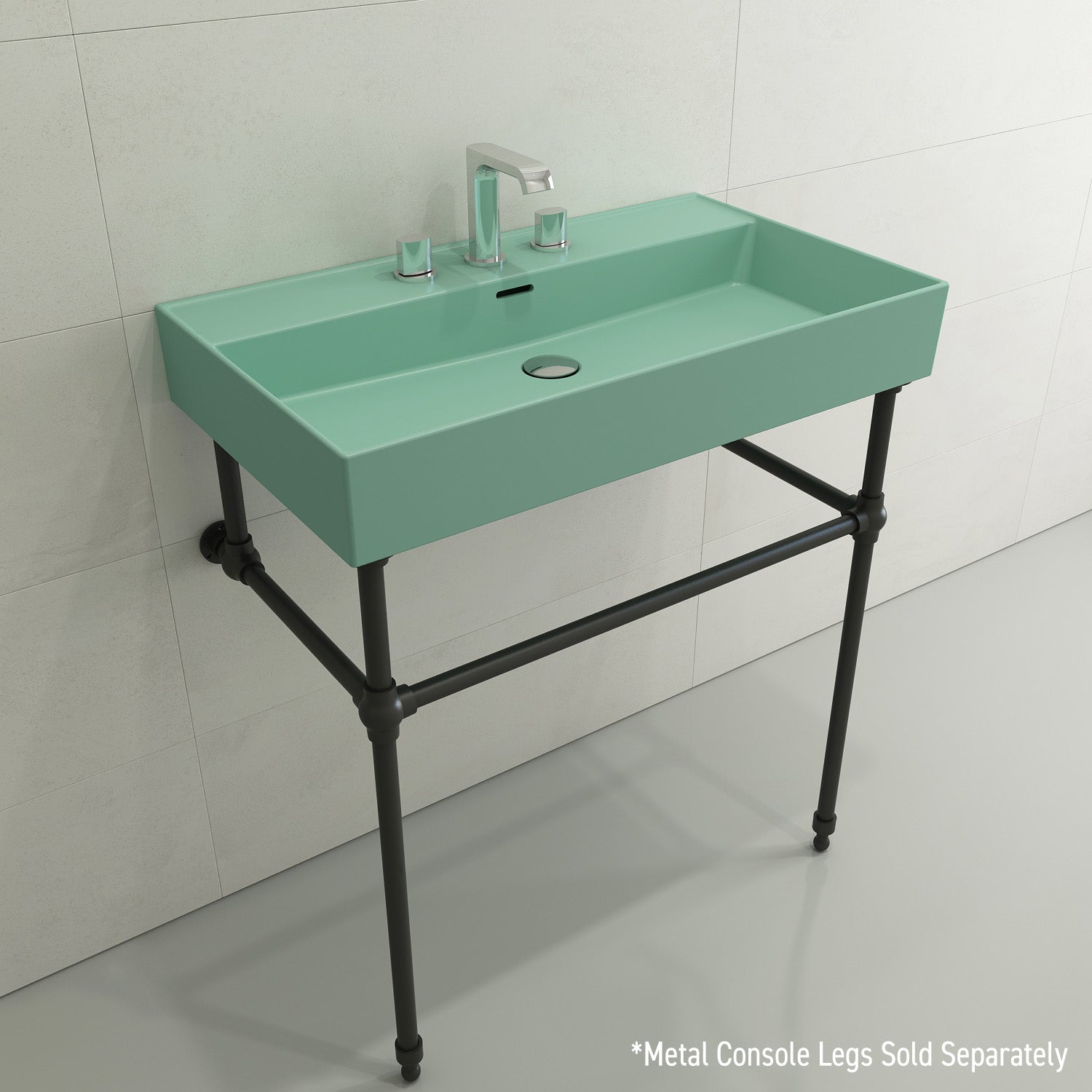 BOCCHI Milano 32" Rectangle Wallmount Fireclay Bathroom Sink, Matte Mint Green, 3 Faucet Hole, 1377-033-0127
