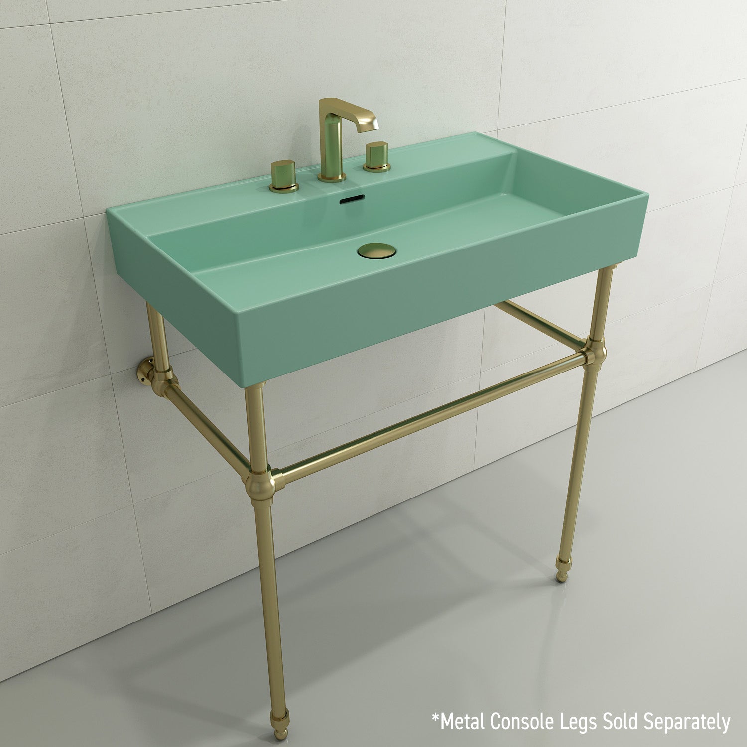 BOCCHI Milano 32" Rectangle Wallmount Fireclay Bathroom Sink, Matte Mint Green, 3 Faucet Hole, 1377-033-0127