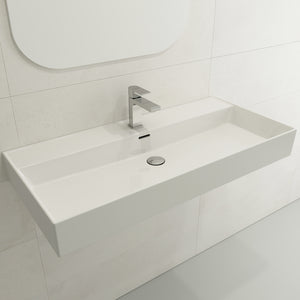 Alternate Image for BOCCHI Milano 40" Rectangle Wallmount Fireclay Bathroom Sink, White, Single Faucet Hole, 1378-001-0126