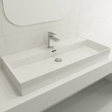 BOCCHI Milano 40" Rectangle Wallmount Fireclay Bathroom Sink, White, Single Faucet Hole, 1378-001-0126