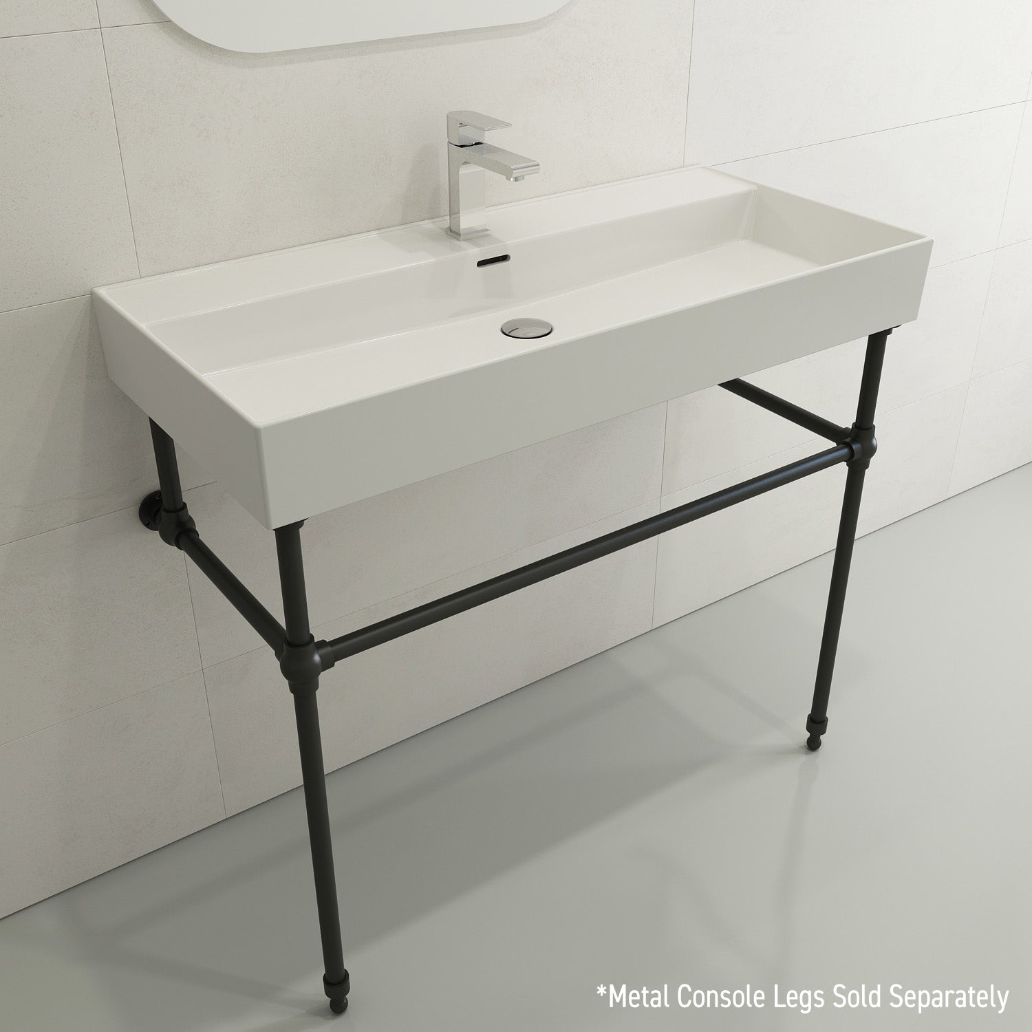 Alternate Image for BOCCHI Milano 40" Rectangle Wallmount Fireclay Bathroom Sink, White, Single Faucet Hole, 1378-001-0126