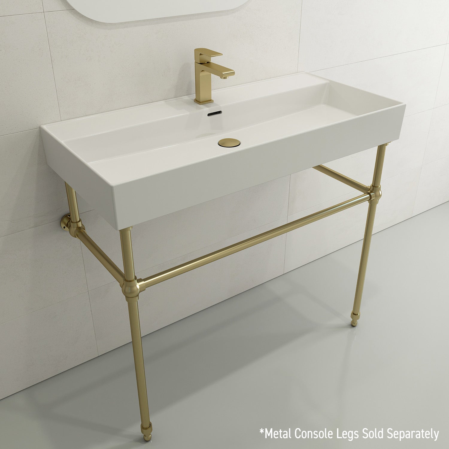 Alternate Image for BOCCHI Milano 40" Rectangle Wallmount Fireclay Bathroom Sink, White, Single Faucet Hole, 1378-001-0126