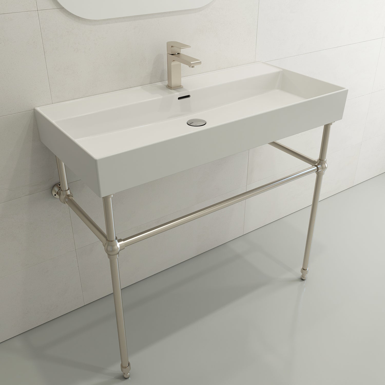 Alternate Image for BOCCHI Milano 40" Rectangle Wallmount Fireclay Bathroom Sink, White, Single Faucet Hole, 1378-001-0126