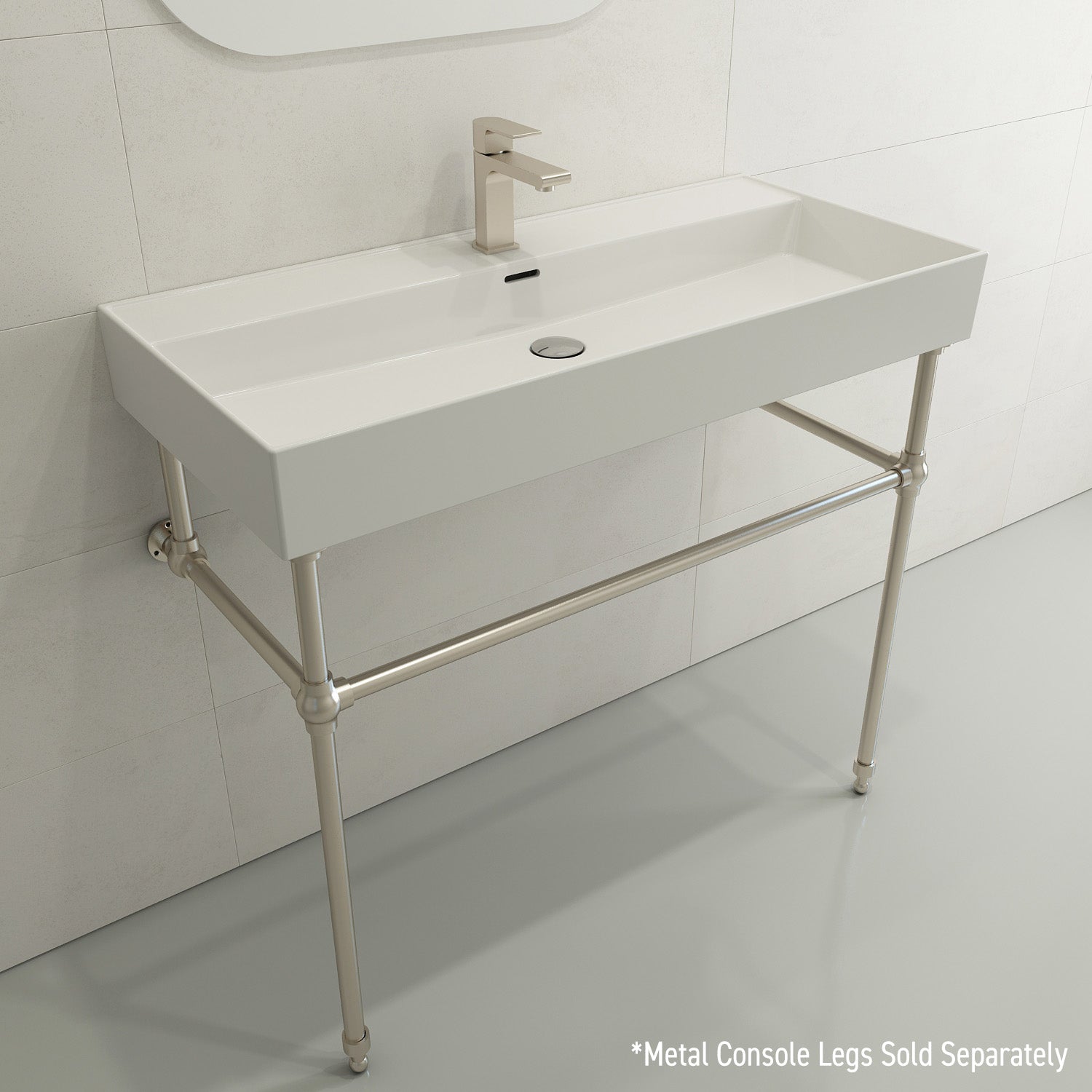 Alternate Image for BOCCHI Milano 40" Rectangle Wallmount Fireclay Bathroom Sink, White, Single Faucet Hole, 1378-001-0126