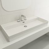 BOCCHI Milano 40" Rectangle Wallmount Fireclay Bathroom Sink, White, 3 Faucet Hole, 1378-001-0127